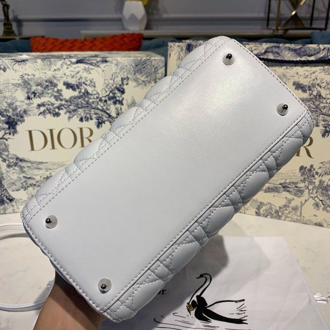Top Quality MeTop Qualityum Lady Bag Silver Hardware with Embellished Bag Strap White For Women 9.5in/24cm CD