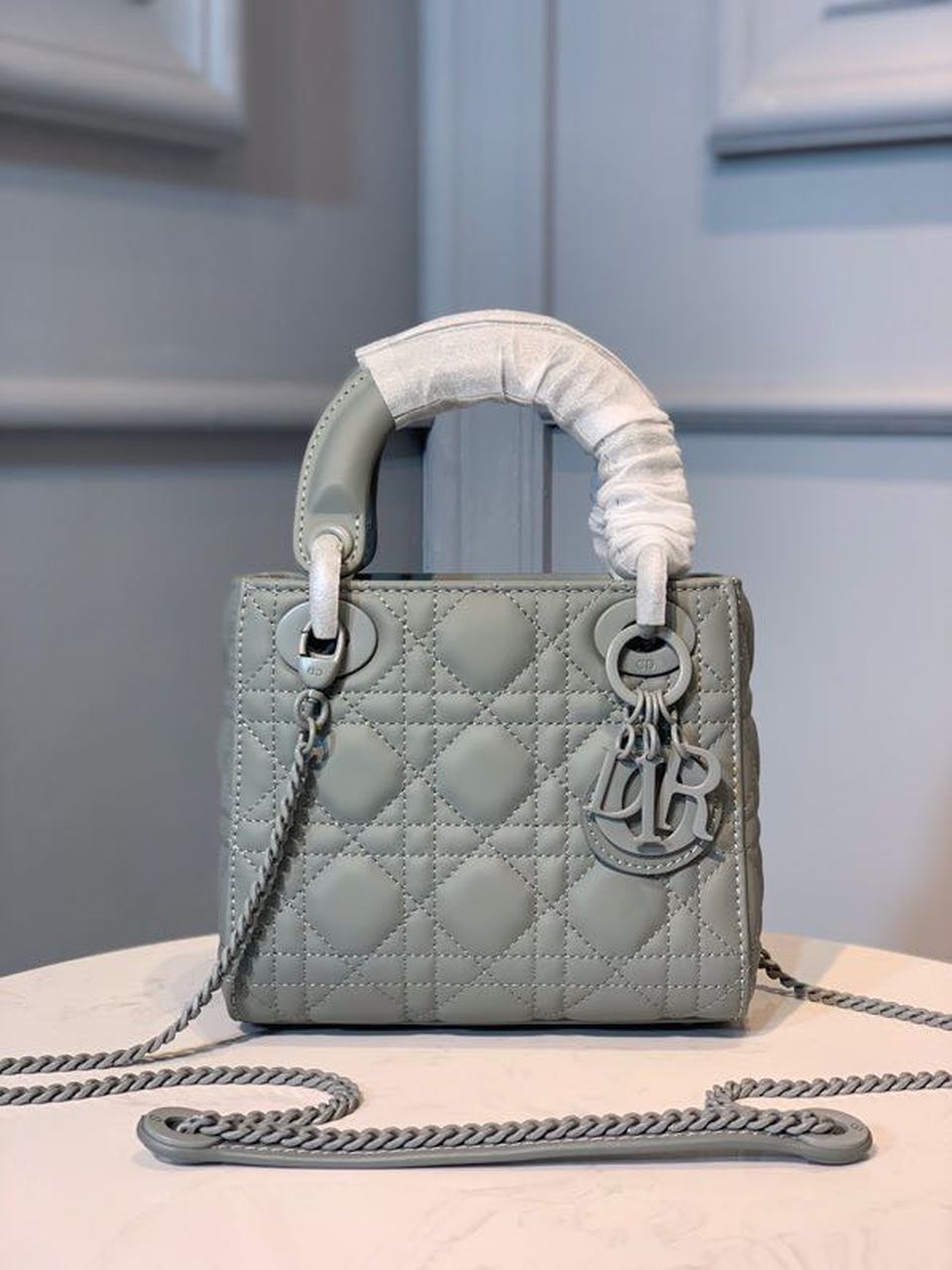 Top Quality Mini Lady Bag with Chain Matte Hardware Spring/Summer Collection, Pewter Blue, For Women Womens Handbags, 18cm CD