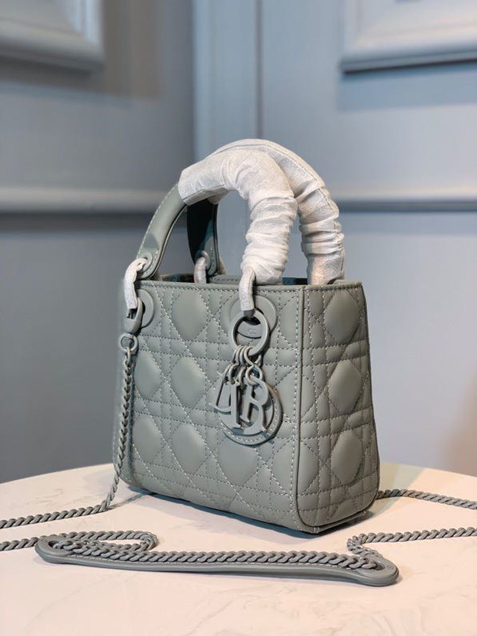 Top Quality Mini Lady Bag with Chain Matte Hardware Spring/Summer Collection, Pewter Blue, For Women Womens Handbags, 18cm CD