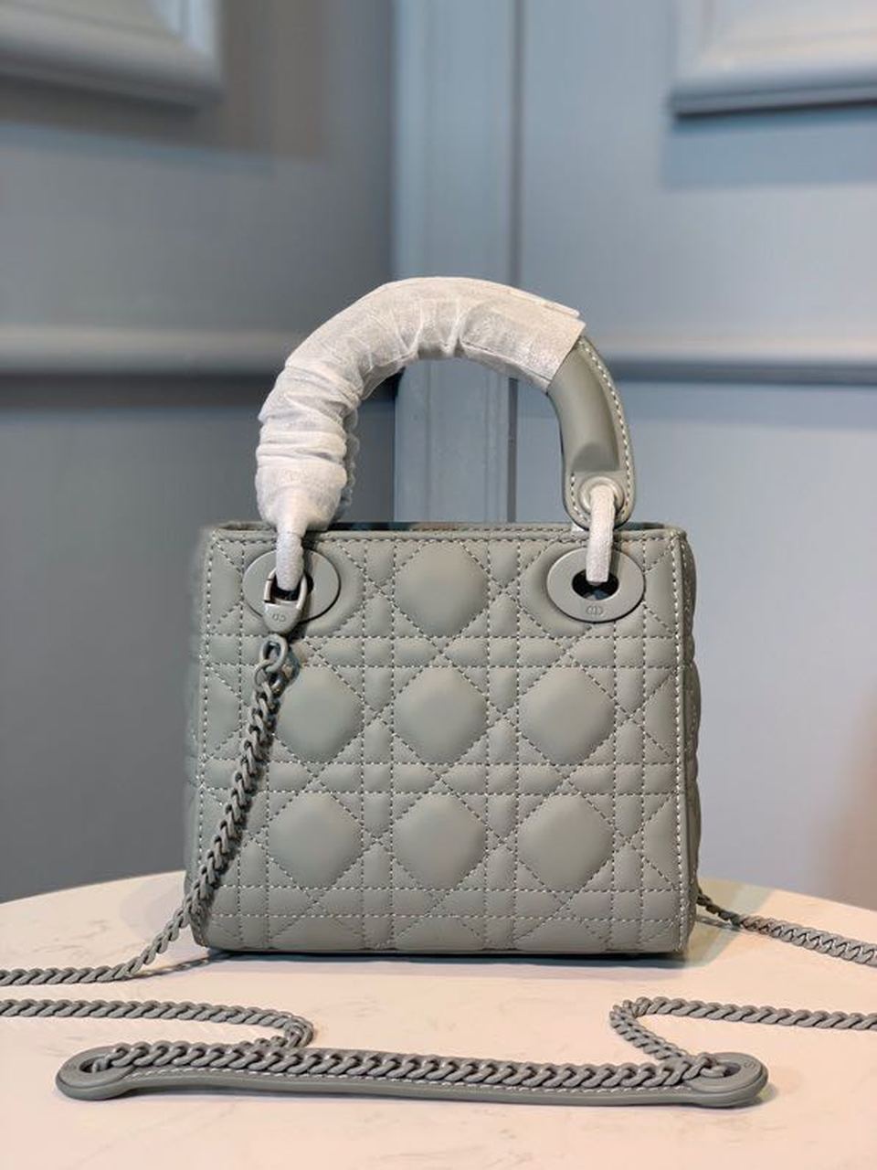 Top Quality Mini Lady Bag with Chain Matte Hardware Spring/Summer Collection, Pewter Blue, For Women Womens Handbags, 18cm CD