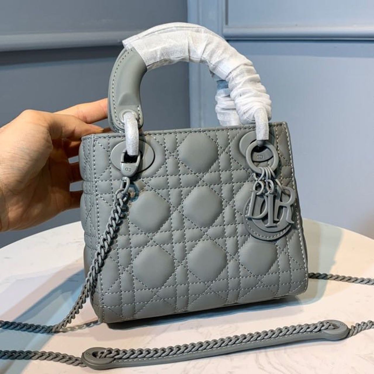 Top Quality Mini Lady Bag with Chain Matte Hardware Spring/Summer Collection, Pewter Blue, For Women Womens Handbags, 18cm CD