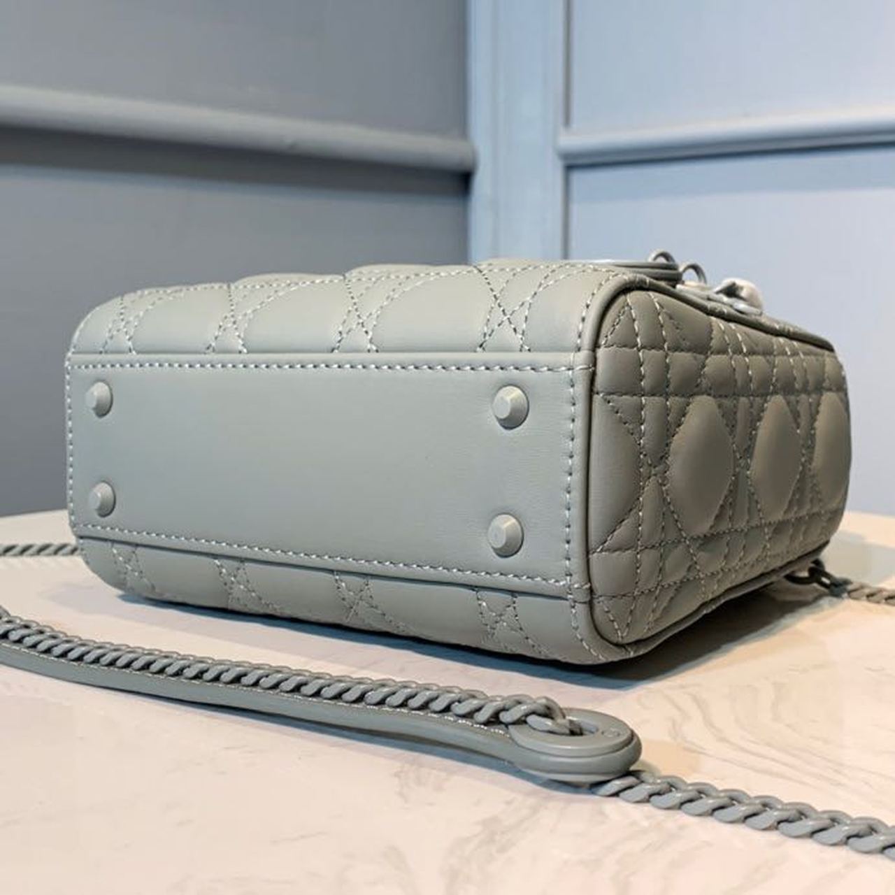 Top Quality Mini Lady Bag with Chain Matte Hardware Spring/Summer Collection, Pewter Blue, For Women Womens Handbags, 18cm CD