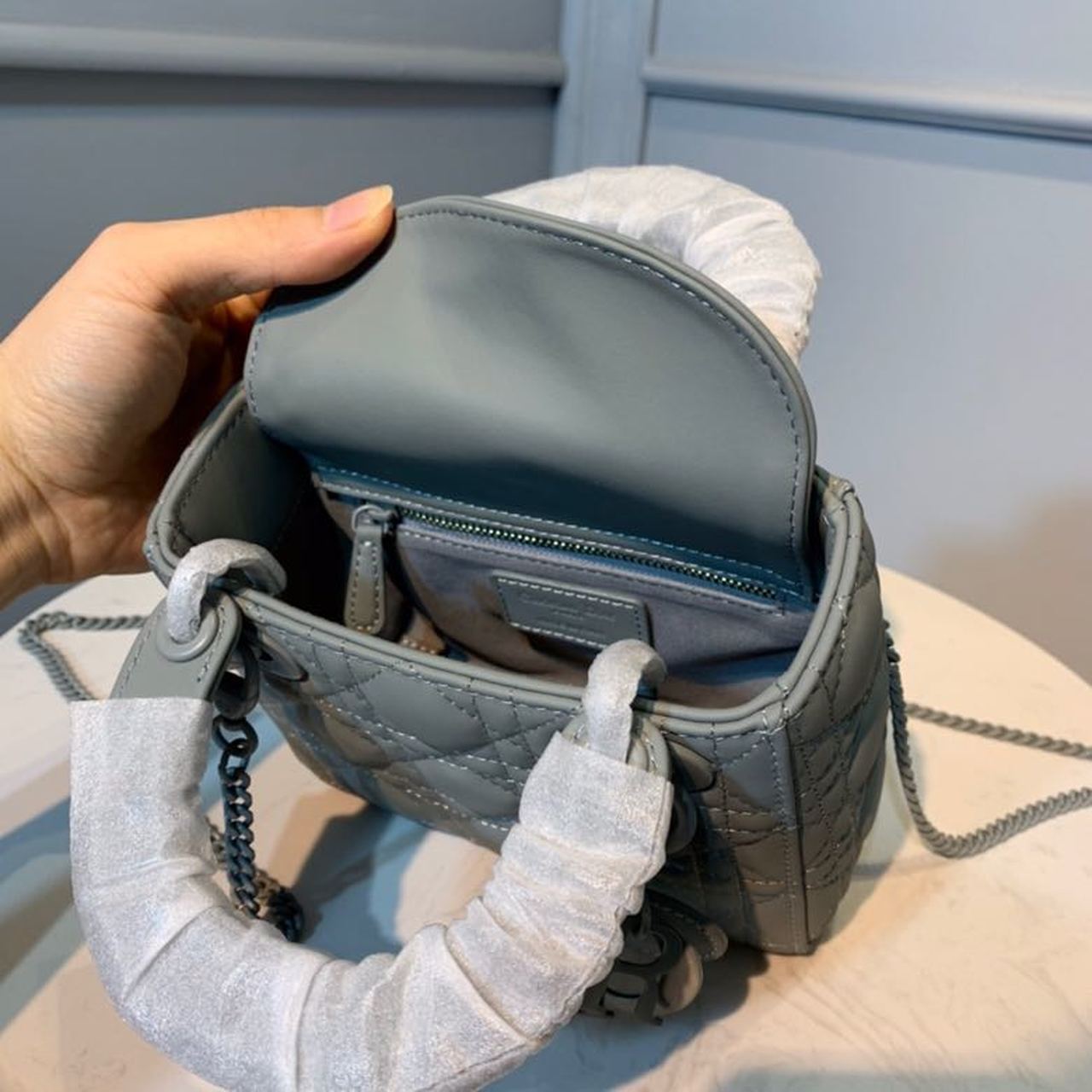 Top Quality Mini Lady Bag with Chain Matte Hardware Spring/Summer Collection, Pewter Blue, For Women Womens Handbags, 18cm CD