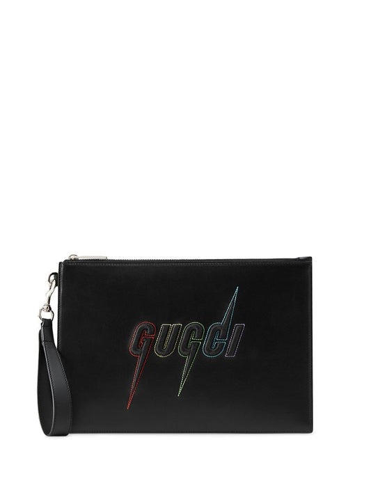Gucci - Gucci Blade logo pouch - men - Silk/Linen/Flax/Leather/metal - One Size - Black