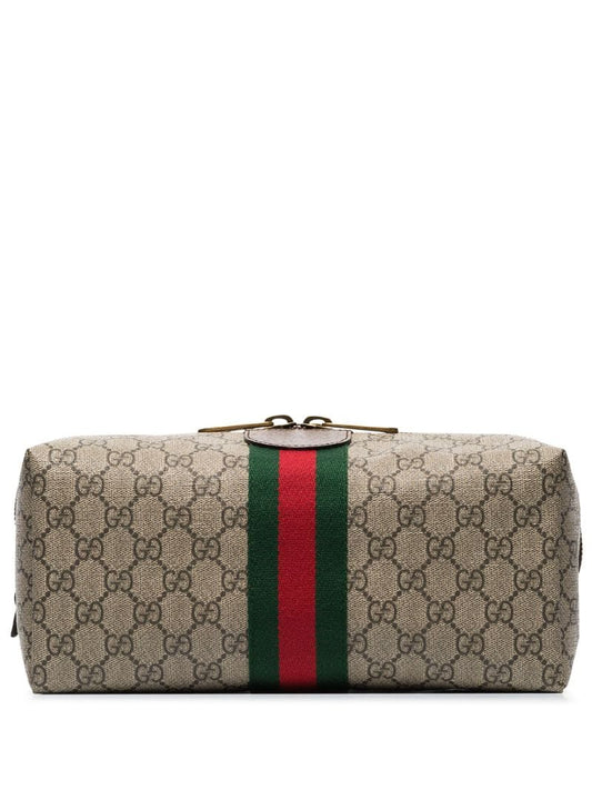Gucci - Ophidia GG Supreme leather-trimmed logo-print canvas wash bag - men - Leather - One Size - Brown
