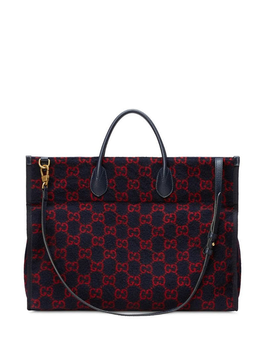 Gucci - monogram print tote bag - men - Leather/Wool/metal - One Size - Blue