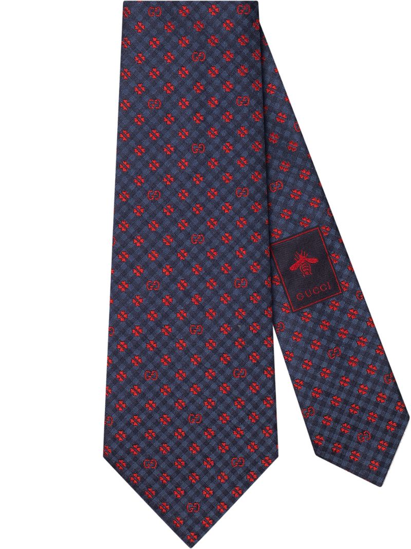 Gucci - shamrock print tie - men - Silk - One Size - Blue