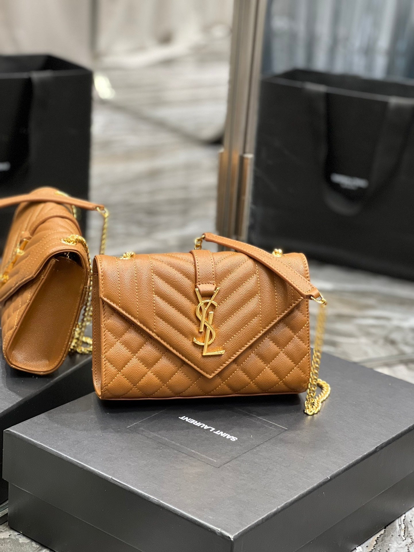 YSSL Small Bag Dark Natural In Mix Matelasse For Women 8in/21cm YSL 600195BOW919207