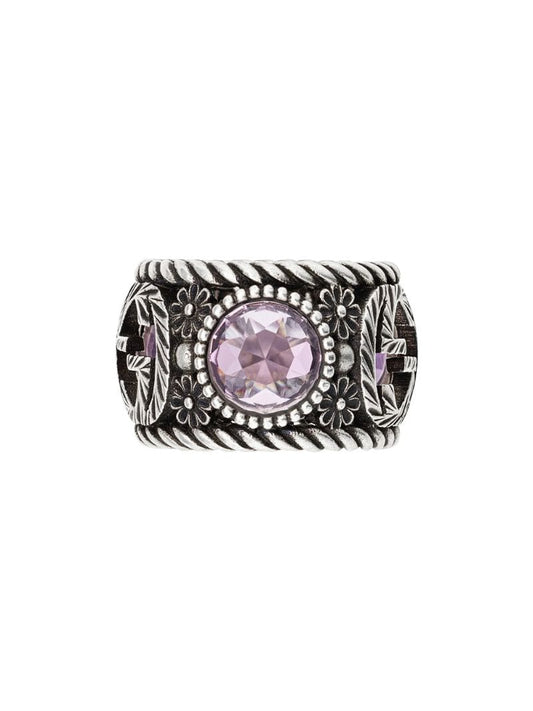 Gucci - Interlocking G and flowers ring - women - Acrylic/Sterling Silver - 53, 55, 57 - SILVER