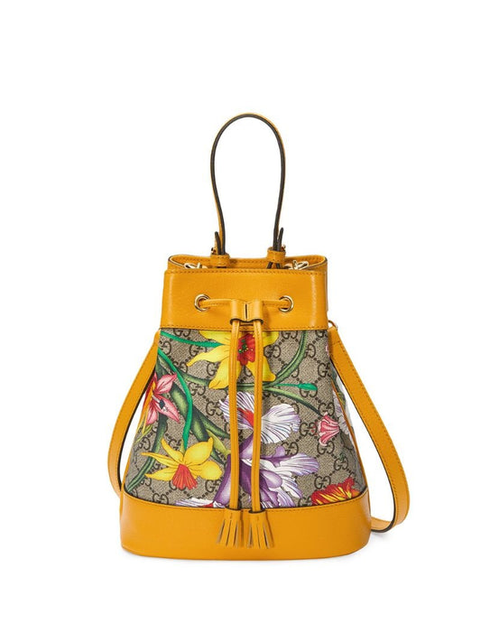 Gucci - Ophidia Flora pattern backpack - women - Leather/Suede/Canvas/Microfibre - One Size - yellow