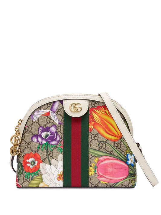 Gucci - small Ophidia Flora shoulder bag - women - Leather/Canvas - One Size - NEUTRALS