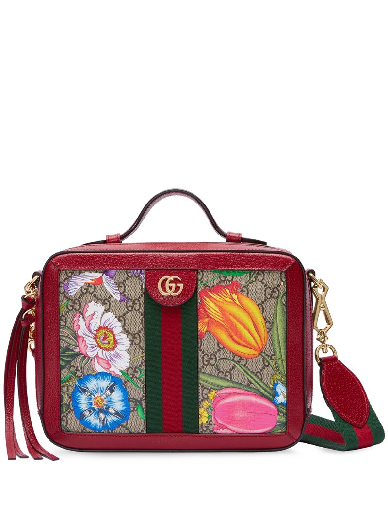 Gucci - small Ophidia Flora shoulder bag - women - Leather/Canvas - One Size - Red