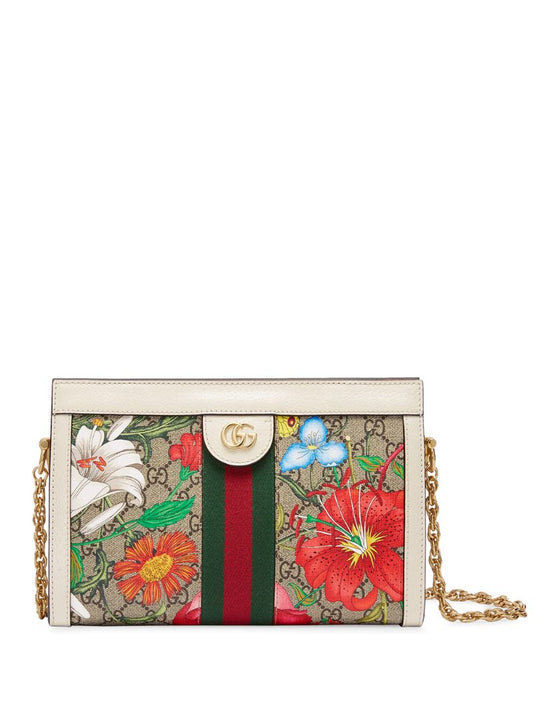 Gucci - small Ophidia Flora shoulder bag - women - Leather/Canvas - One Size - White