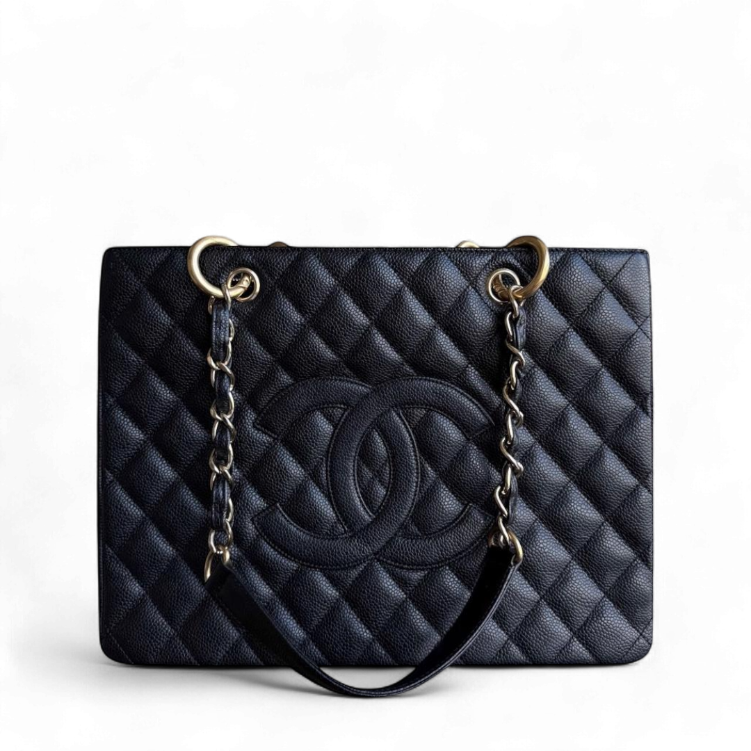 Chanel GST Grand Shopping Tote - Caviar Quilted Grained Calfskin Black Gold Hardware Series 13