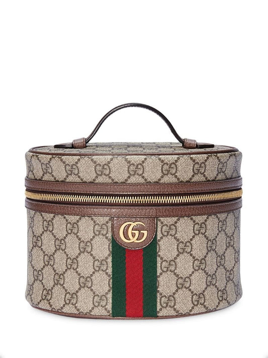 Gucci - GG logo makeup bag - women - Leather/Nylon/Canvas/metal - One Size - NEUTRALS