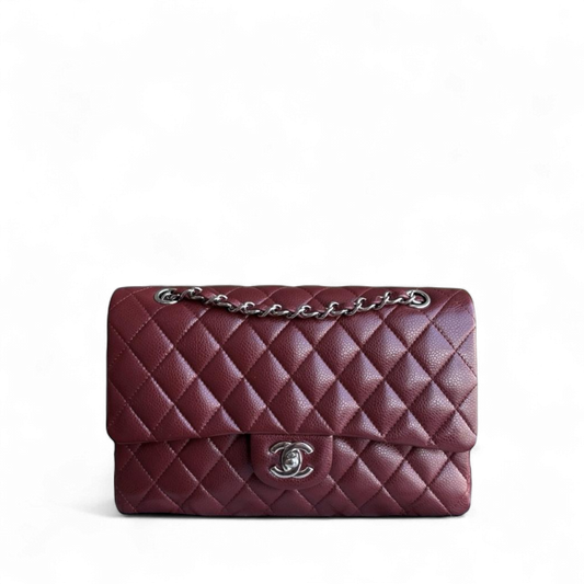 Chanel Classic Flap Medium - Caviar 25CM Quilted Grained Calfskin Burgundy Dark Red Silver Hardware Series 15