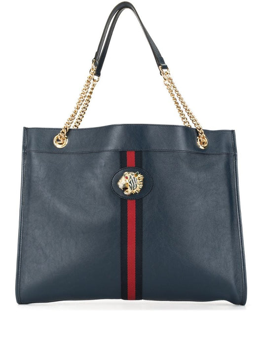 Gucci - tiger plaque tote bag - women - Leather - One Size - Blue