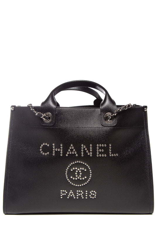 Chanel Large Black Studded Deavuille Tote
