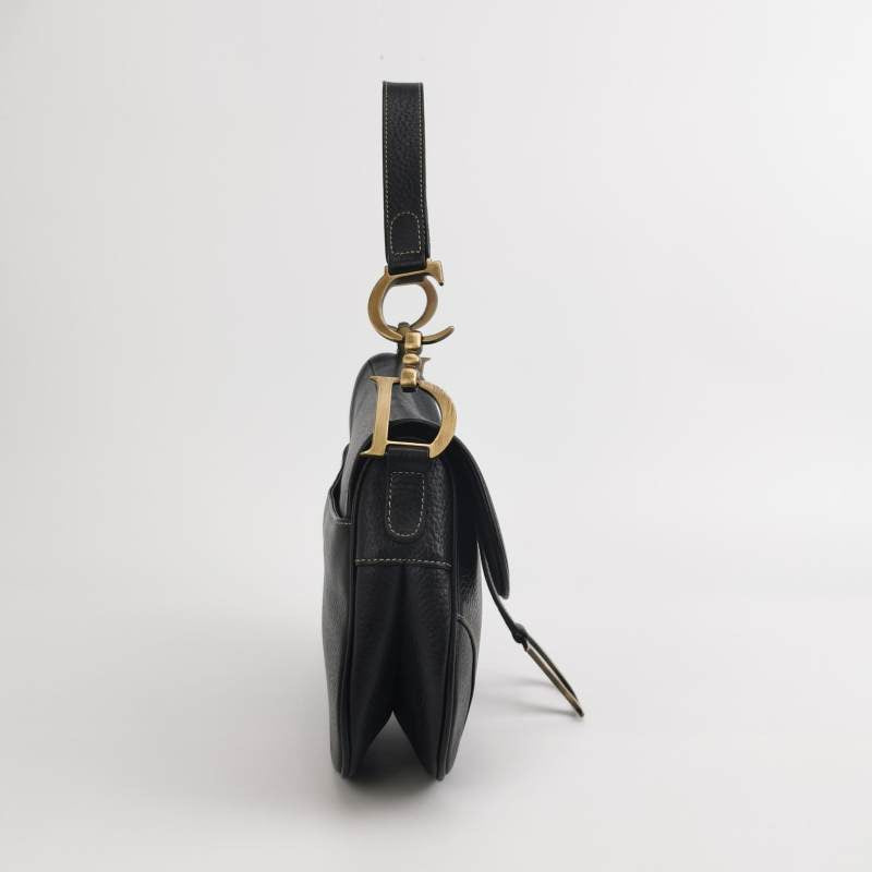 Dior Saddle   Leather Black with Antiqued Gold Hardware