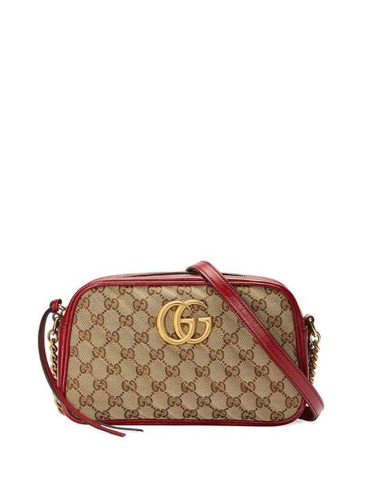 Gucci - small GG Marmont crossbody bag - women - Leather/Canvas/Gold Plated Metal/Microfibre - One Size - NEUTRALS