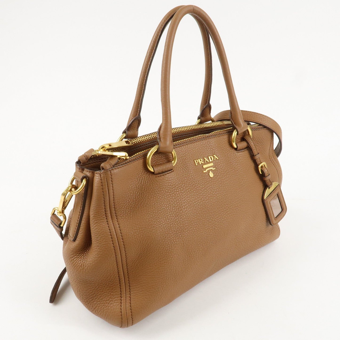 PRADA Logo VIT.DAINO Calf Leather 2Way Tote Bag Brown 1BA866  d