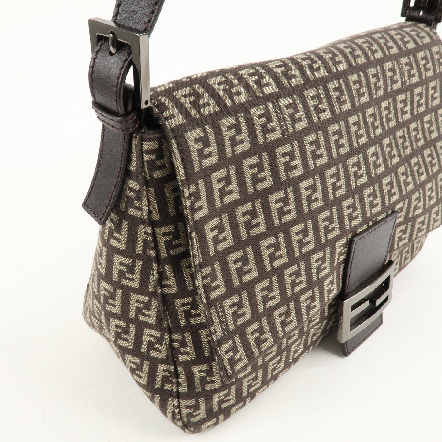 FENDI Mamma Bucket Zucchino Canvas Leather Shoulder Bag 8BR001  d