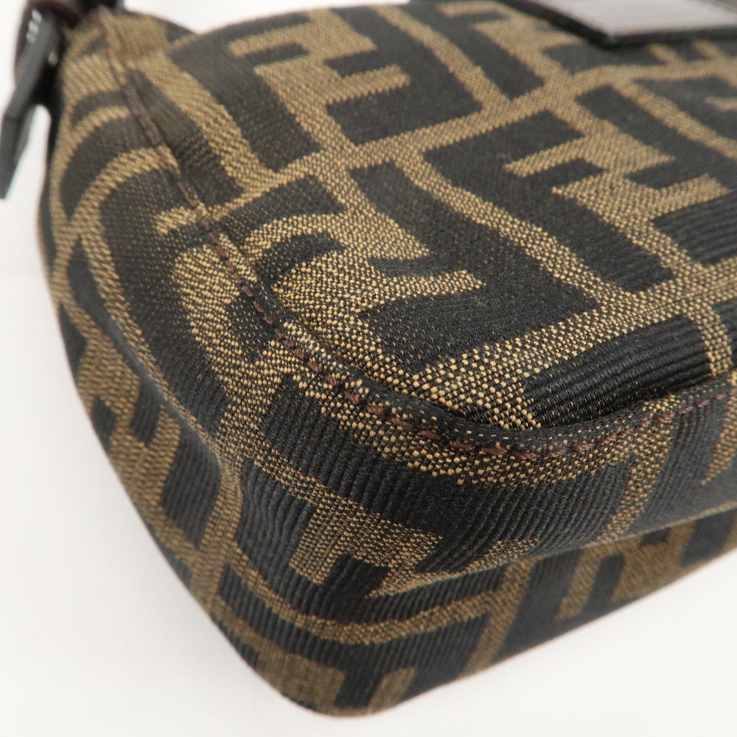 FENDI Zucca Canvas Leather Hand Bag Brown Black  d