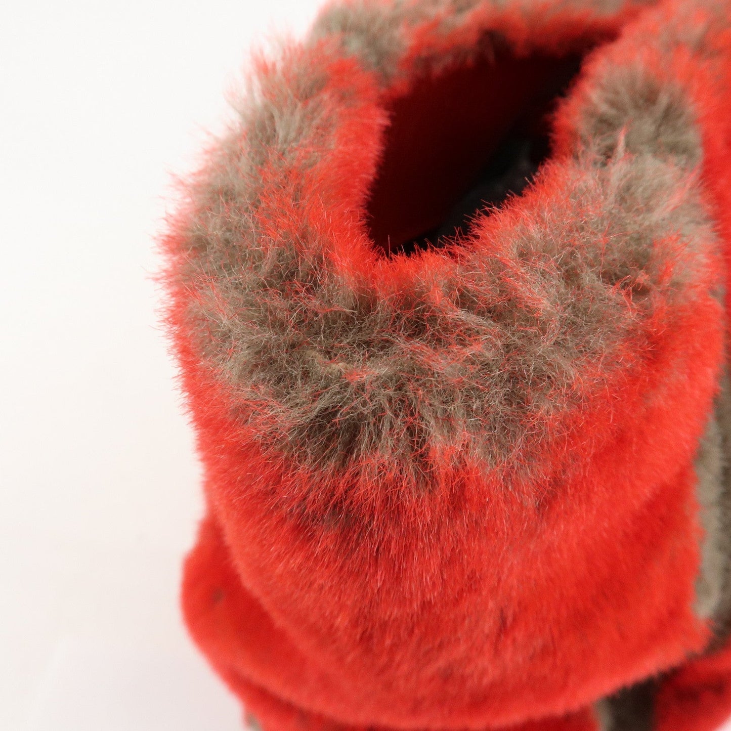 FENDI Leather Fake Fur Shoulder Bag Tote Bag Red  d