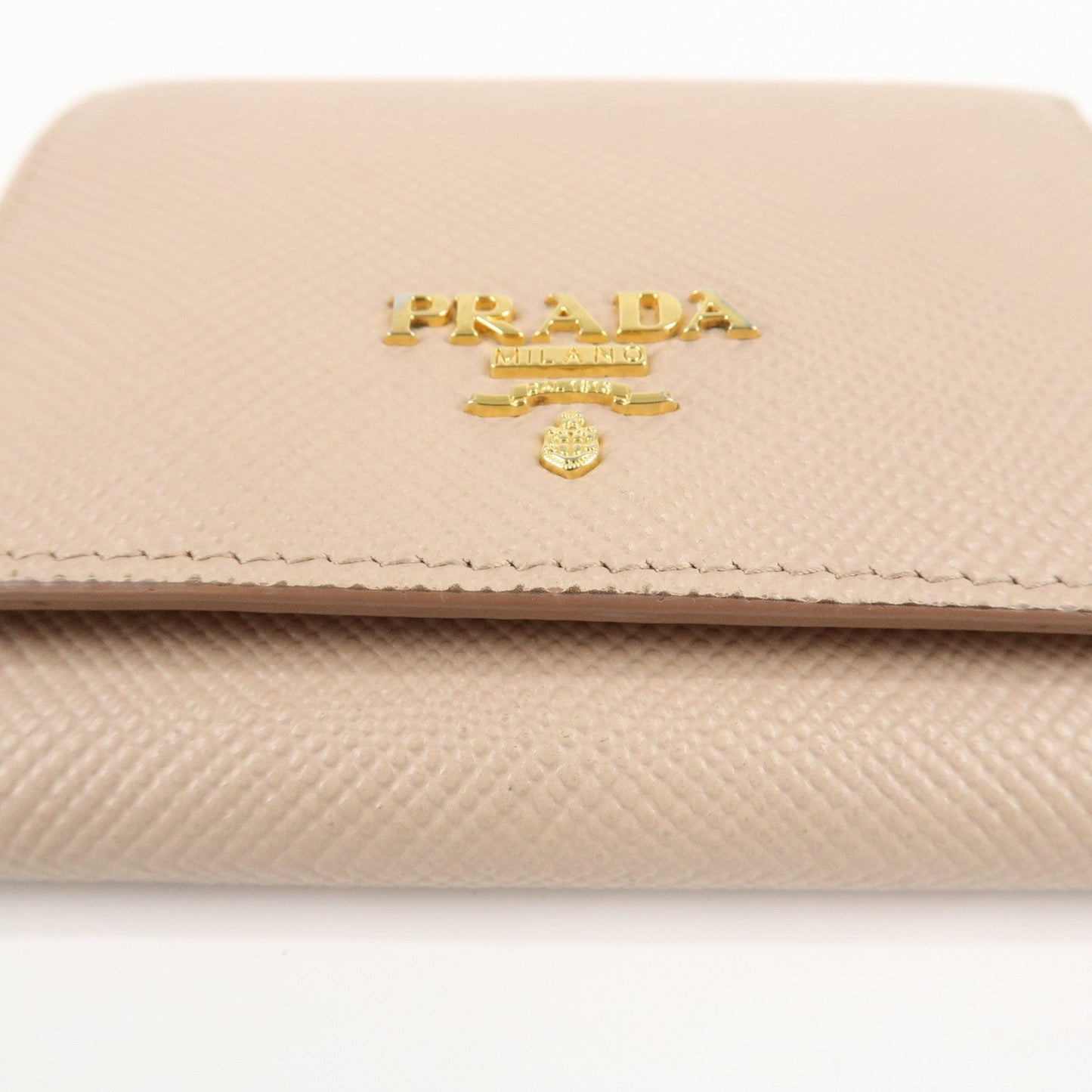 PRADA Saffiano Leather Trifold Compact Wallet Beige 1MH176  d