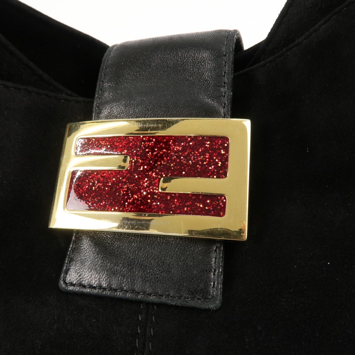 FENDI Suede Leather Shoulder Bag Black 26569  d