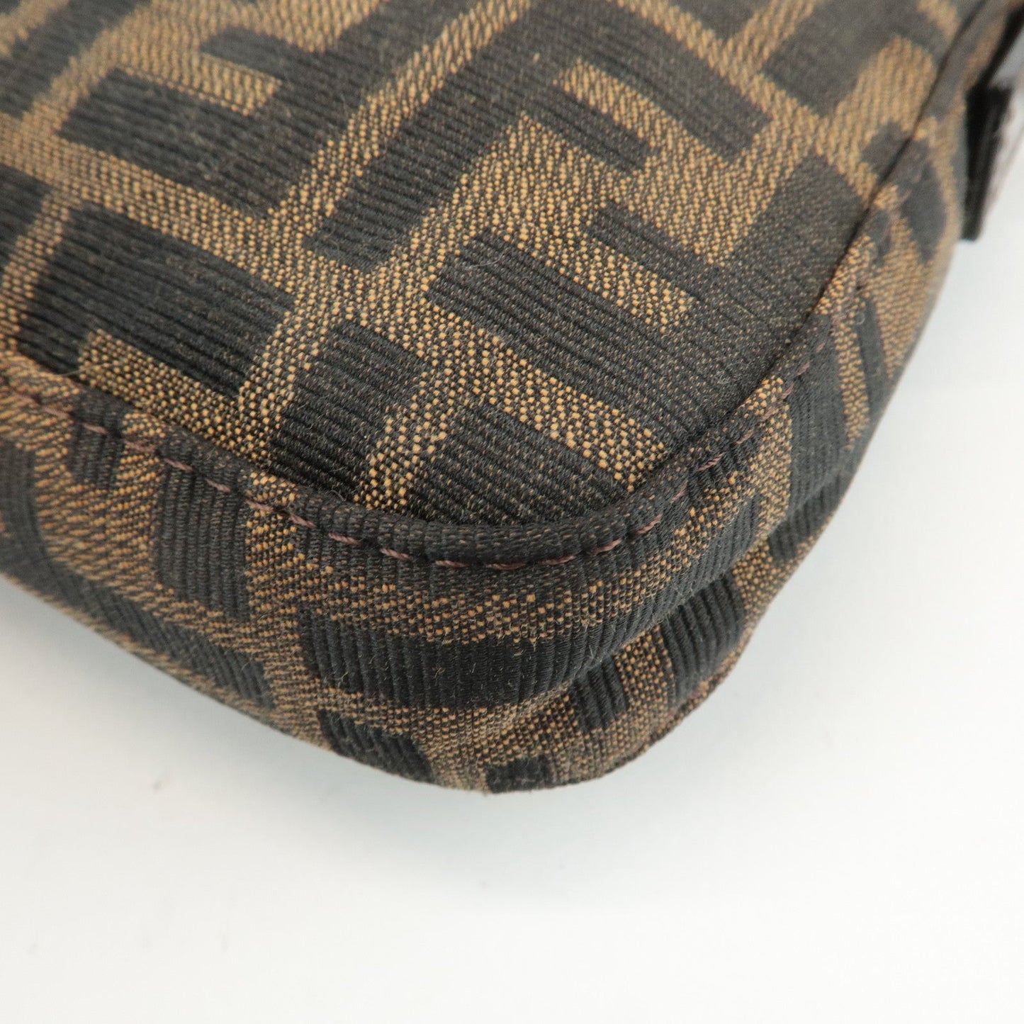FENDI Mamma Baguette Zucca Canvas Shoulder Bag Brown Black 26424  d
