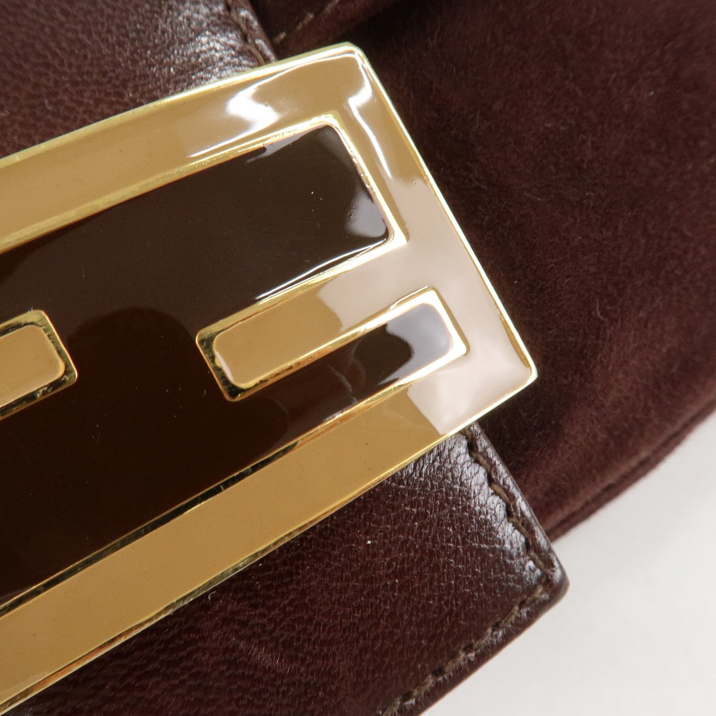FENDI Suede Leather Shoulder Bag Dark Brown 26424  d