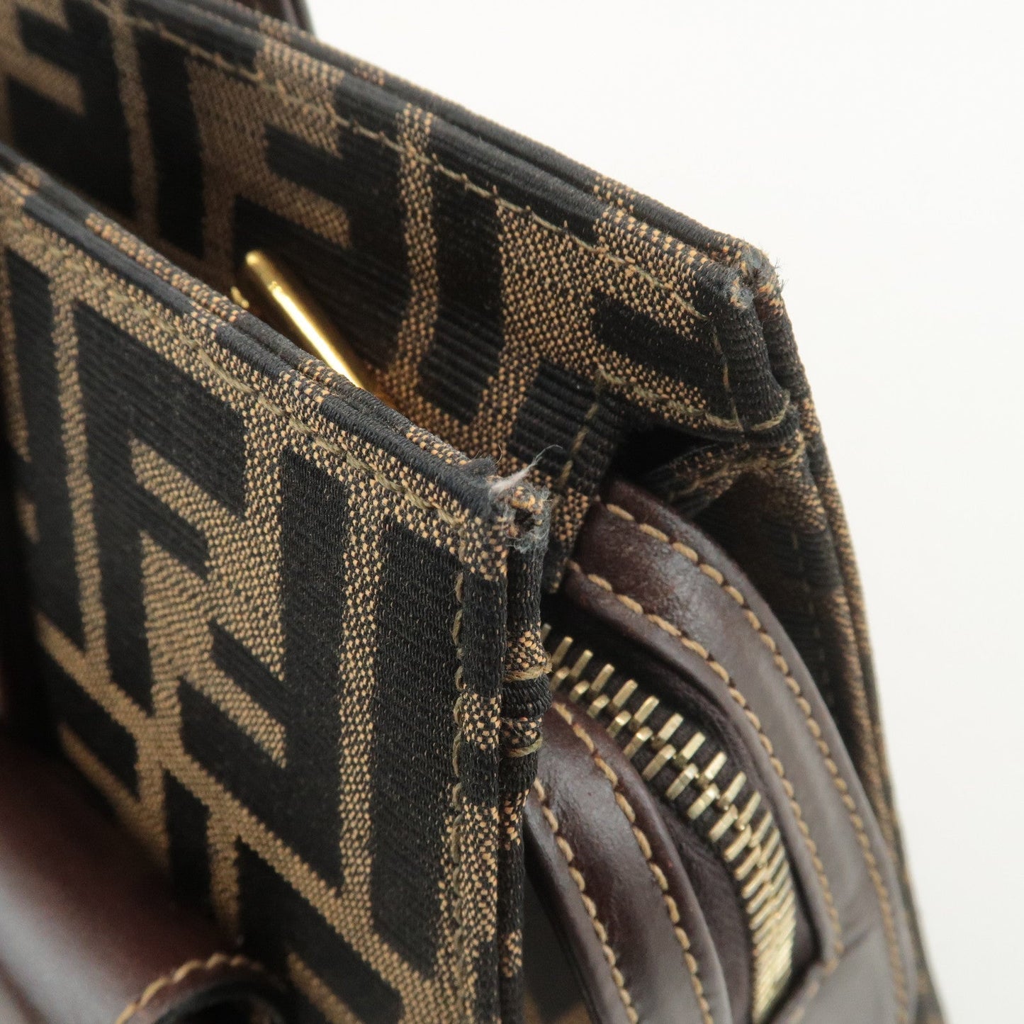 FENDI Zucca Canvas Leather Boston Bag Hand Bag Brown Black  d