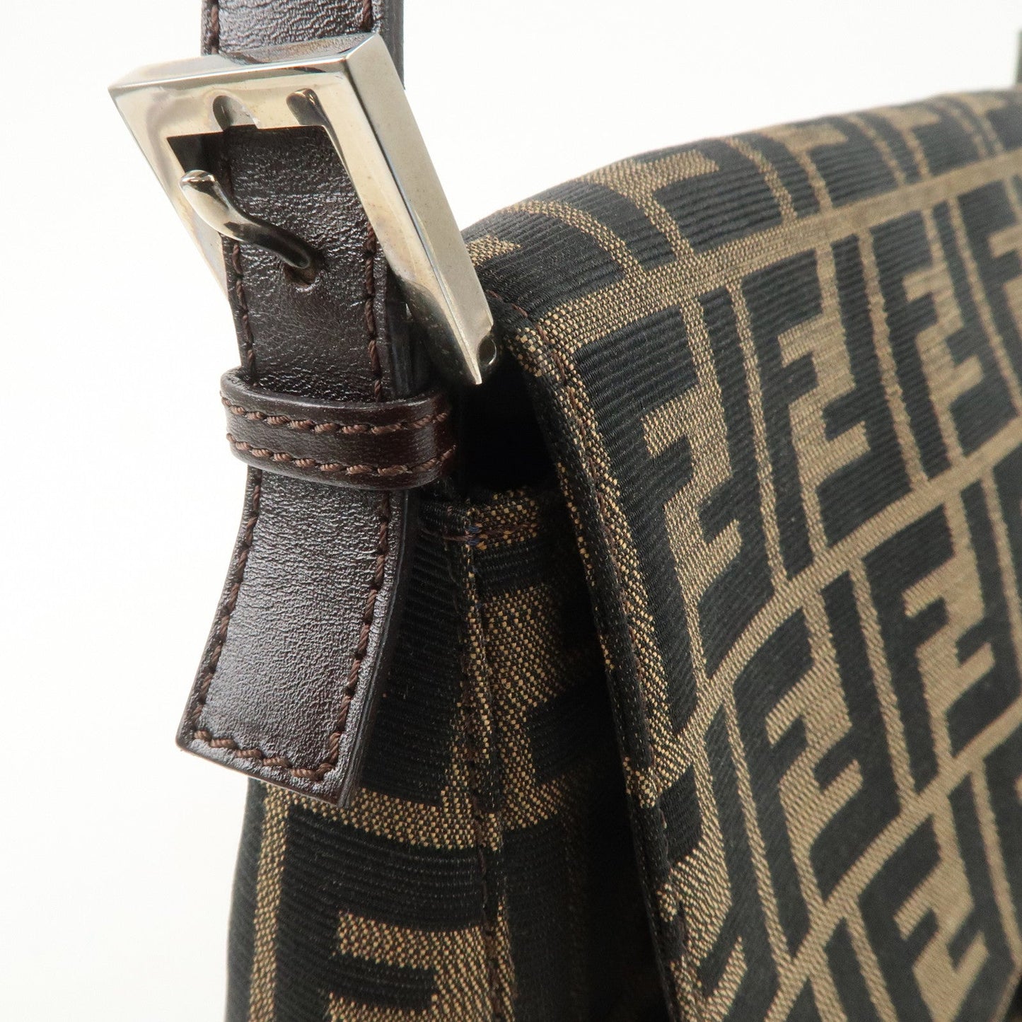 FENDI Mamma Baguette Canvas Leather Shoulder Bag Silver HDW 26325  d