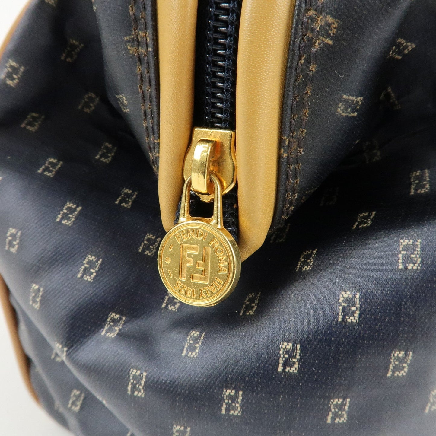 FENDI PVC Leather 2Way Bag Hand Bag Navy Brown  d