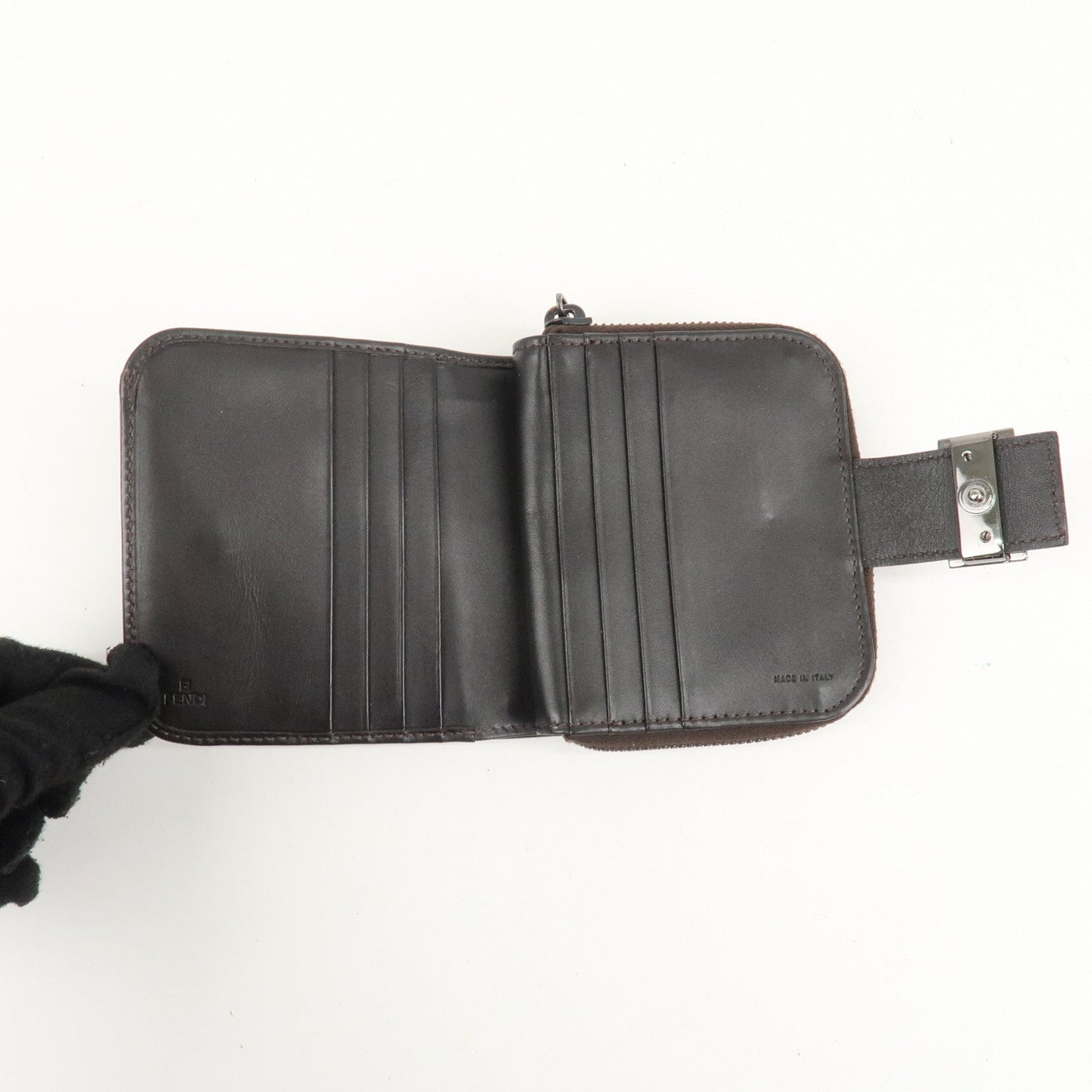 FENDI Zucchino Canvas Leather Zippy Around Bi-fold Wallet  d