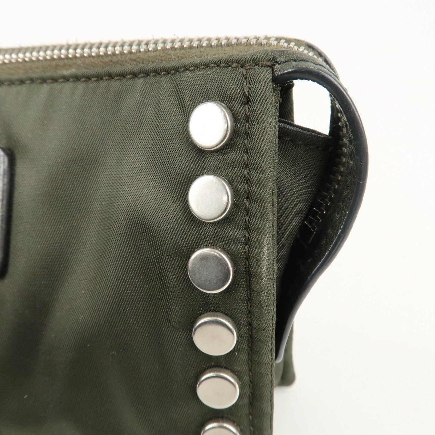 PRADA Tessuto Travel Pouch Studs Military Silver HDW  d