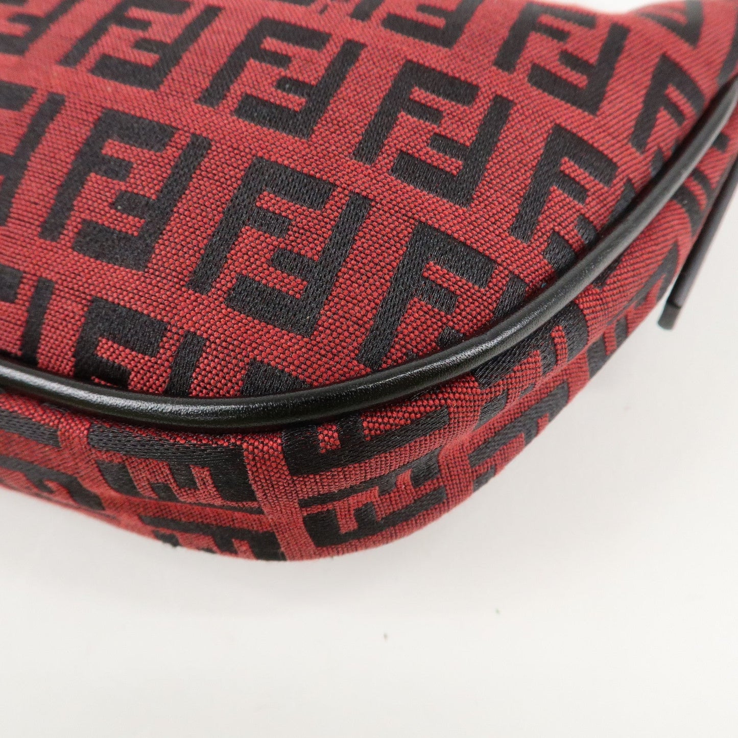 FENDI Zucchino Canvas Leather Accessory Pouch Hand Bag Black Red  d