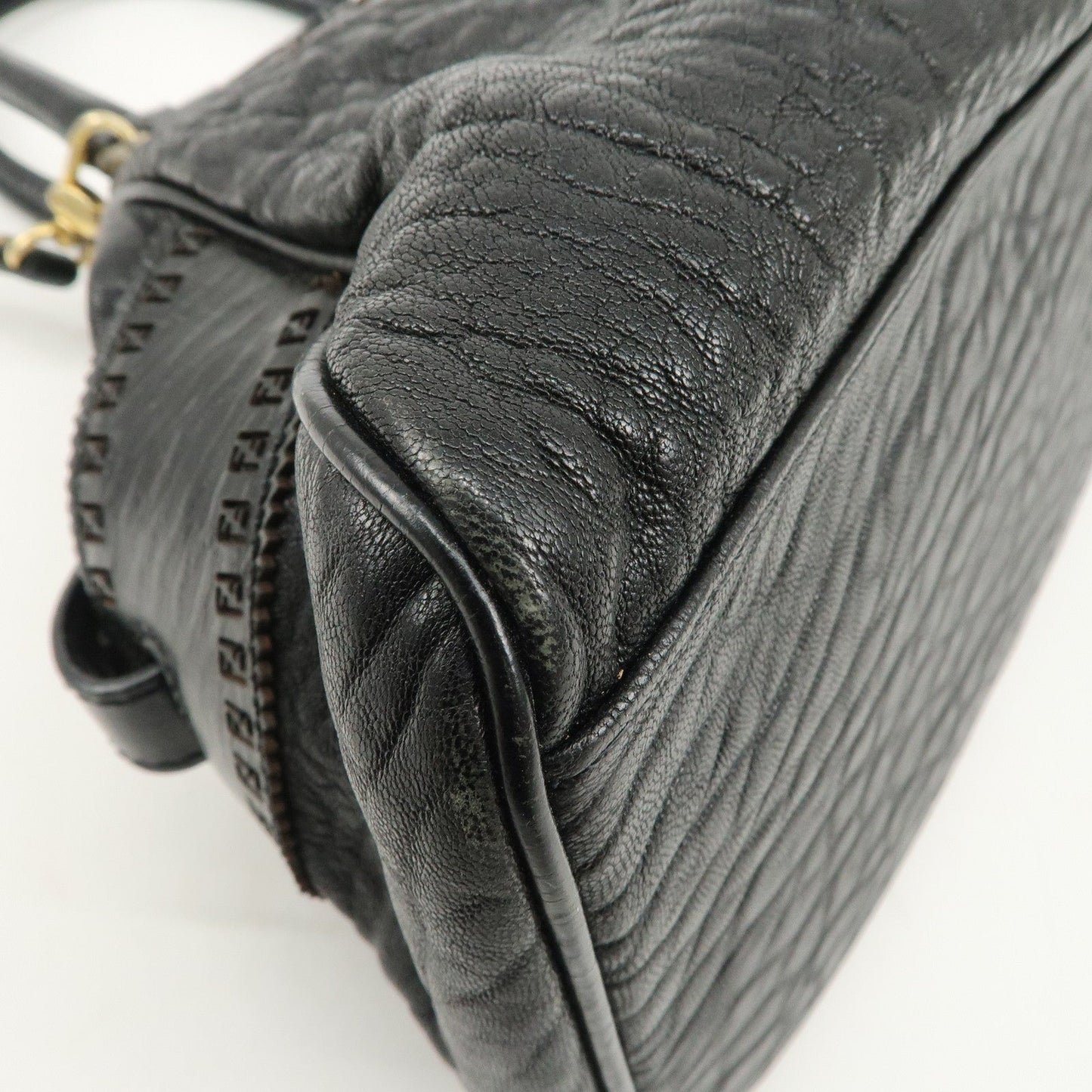 FENDI Ethnico Zucca Canvas Leather Shoulder Bag Black 8BN157  d