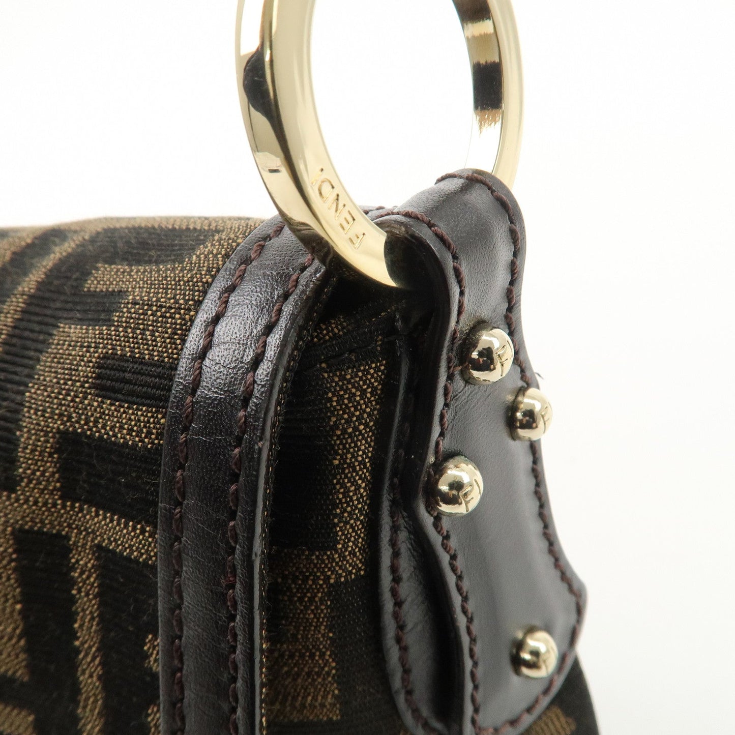 FENDI Zucca Canvas Leather Shoulder Bag Beige Brown 8BR445  d