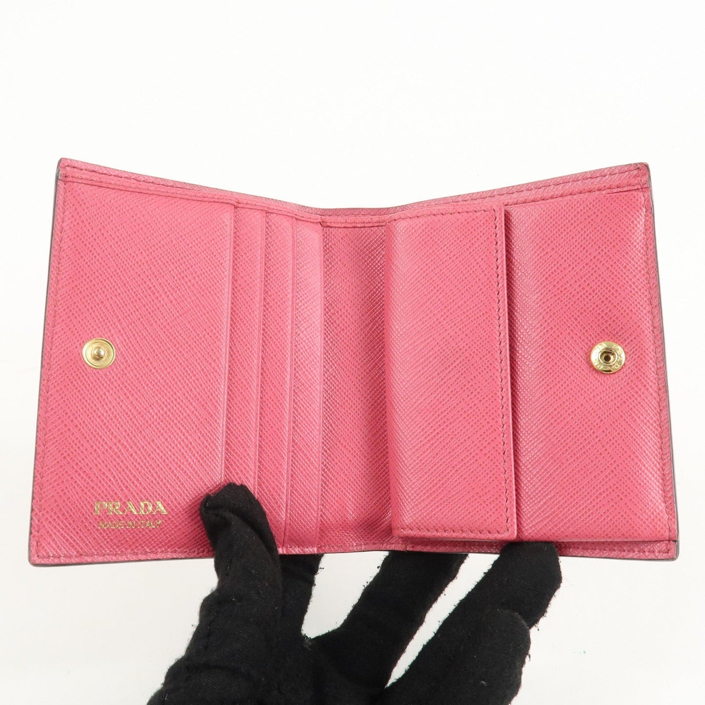 PRADA Logo Saffiano Leather Heart Print Bi-fold Wallet 1MV204  d