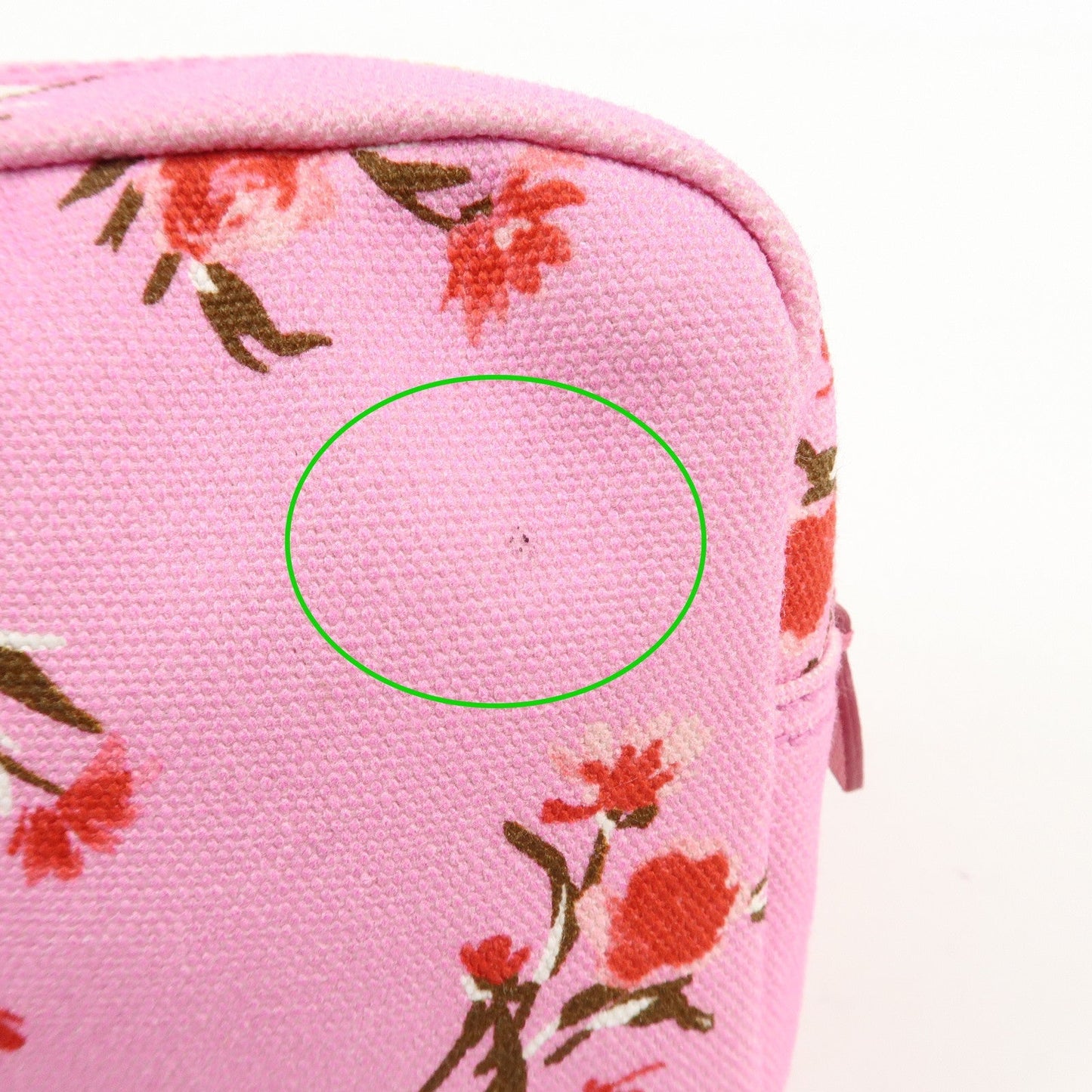 PRADA Canapa Canvas Leather Cosmetic Pouch Flower 1NA021 Pink  d
