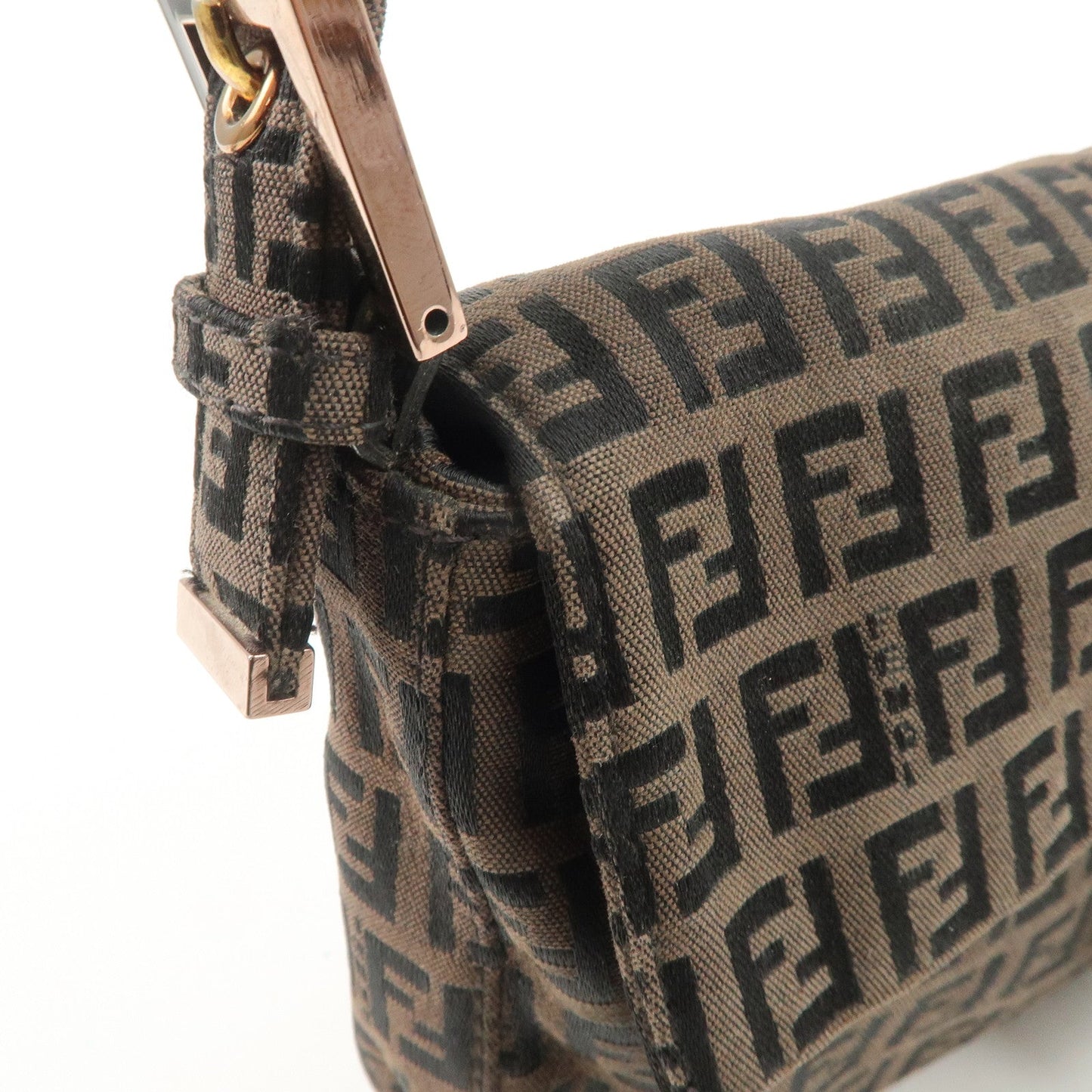 FENDI Mamma Baguette Canvas Shoulder Bag Brown Black 26424  d