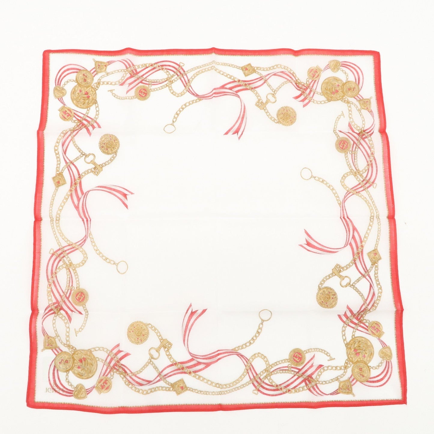 FENDI Set of 5 Cotton 100% Handkerchief White Navy Red Black  d