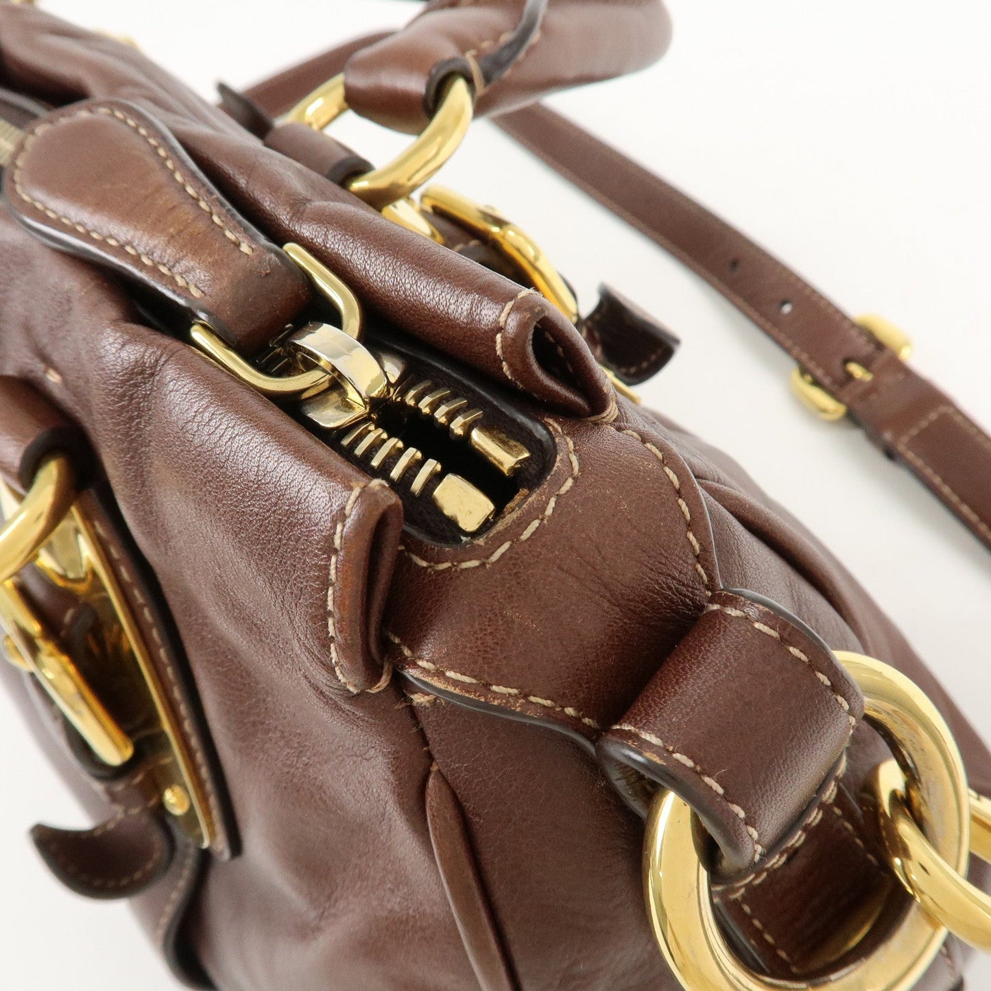 PRADA Leather 2Way Bag Shoulder Bag Hand Bag Brown BN1904  d