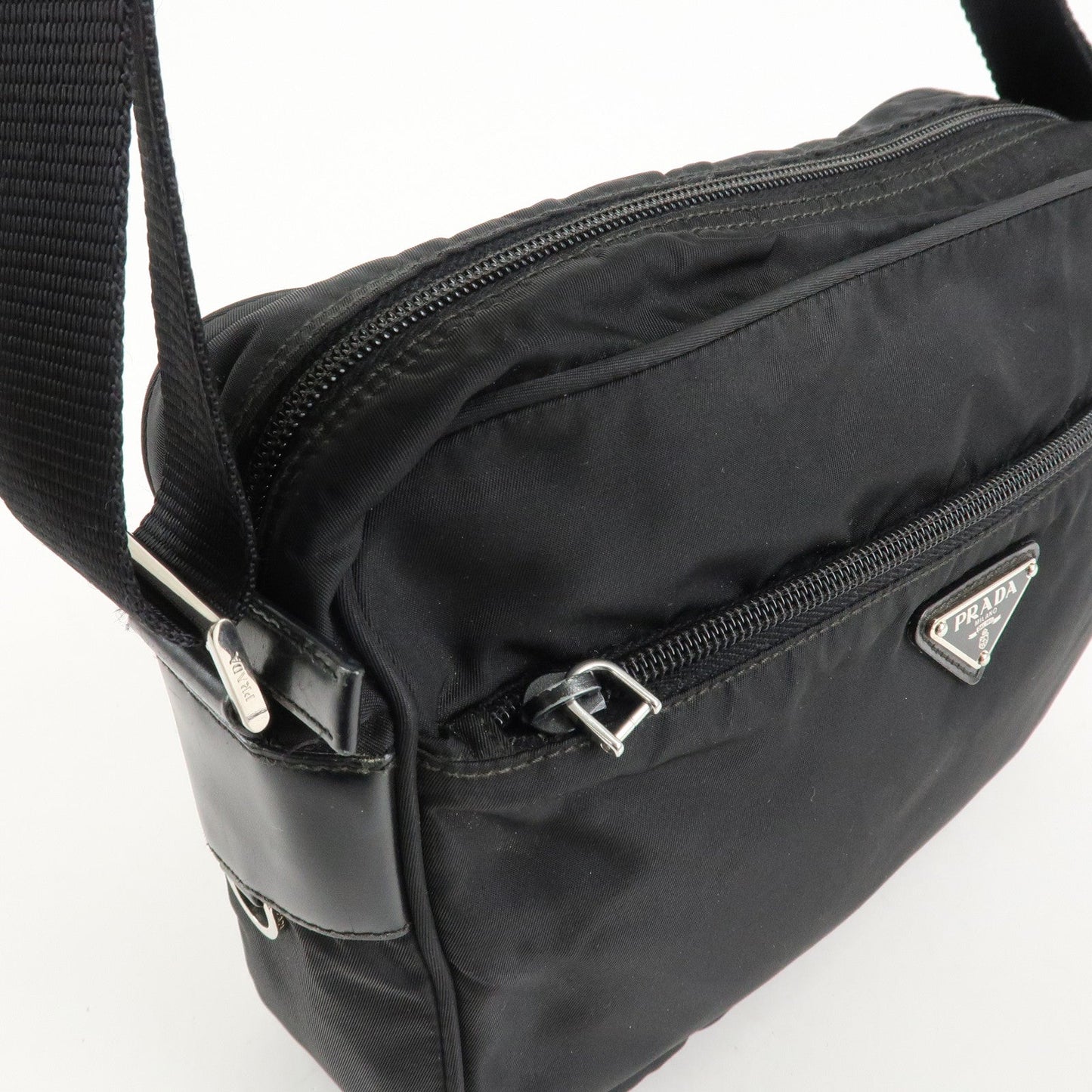 PRADA Logo Nylon Leather Shoulder Bag Crossbody Bag Black  d