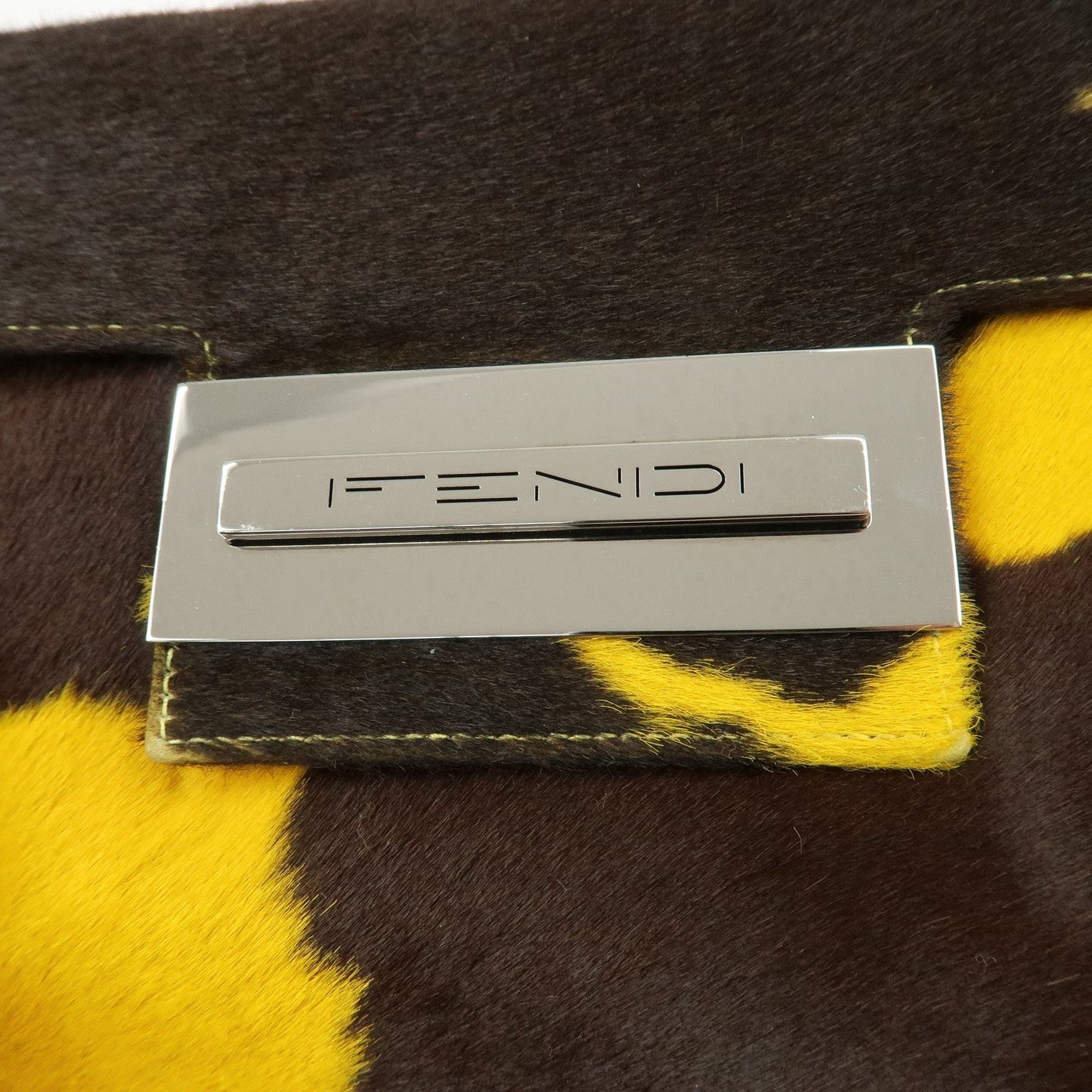FENDI COW Unborn Calf Leather Shoulder Bag Yellow Brown  d