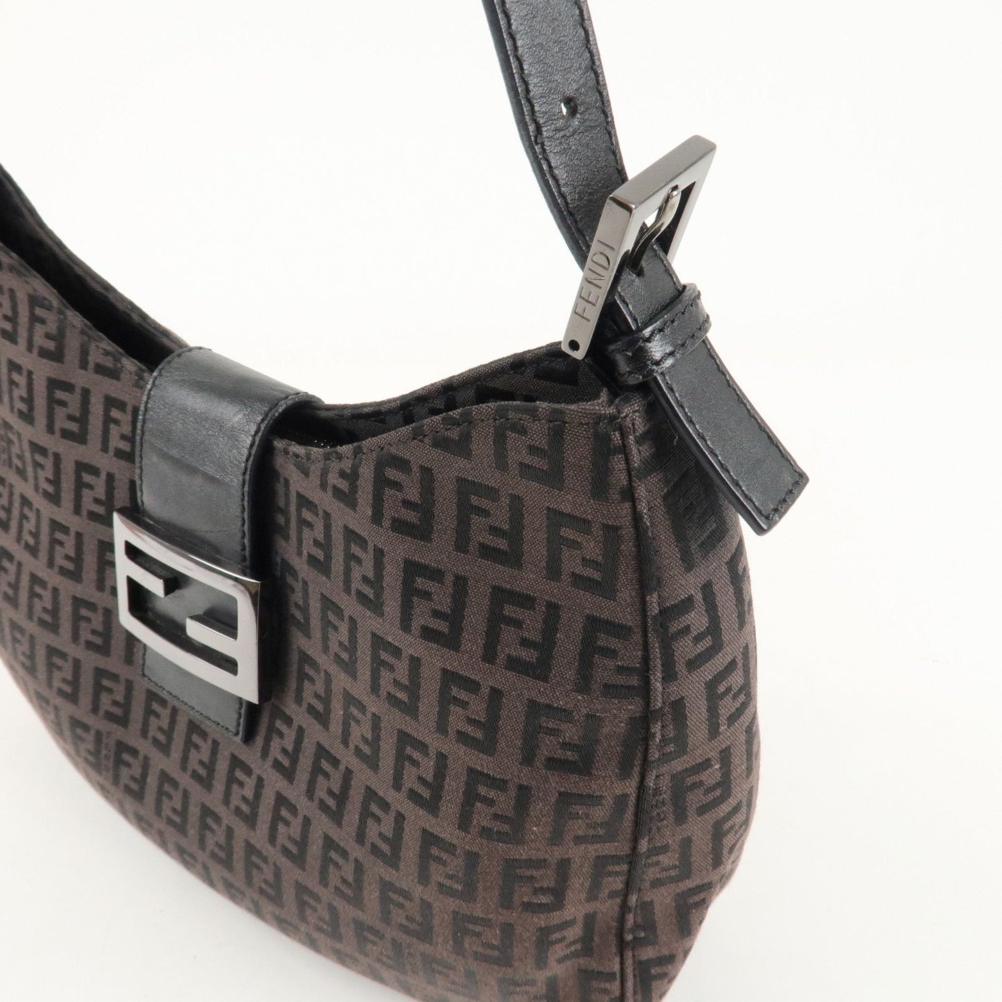 FENDI Zucchino Canvas Leather Shoulder Bag Brown Black 8BR036  d