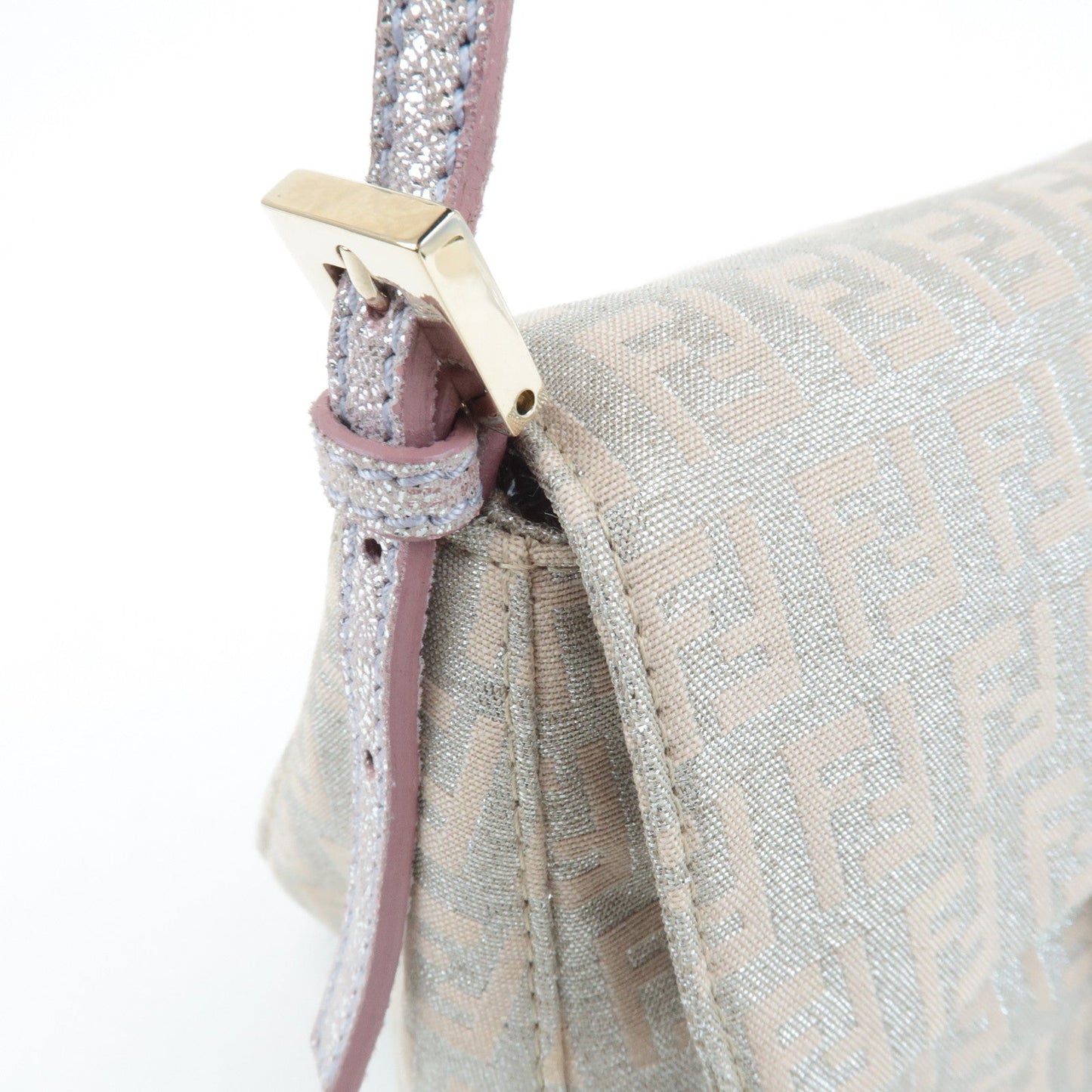 FENDI Mini Mamma Baguette Canvas Leather Shoulder Bag Beige 8BR180  d