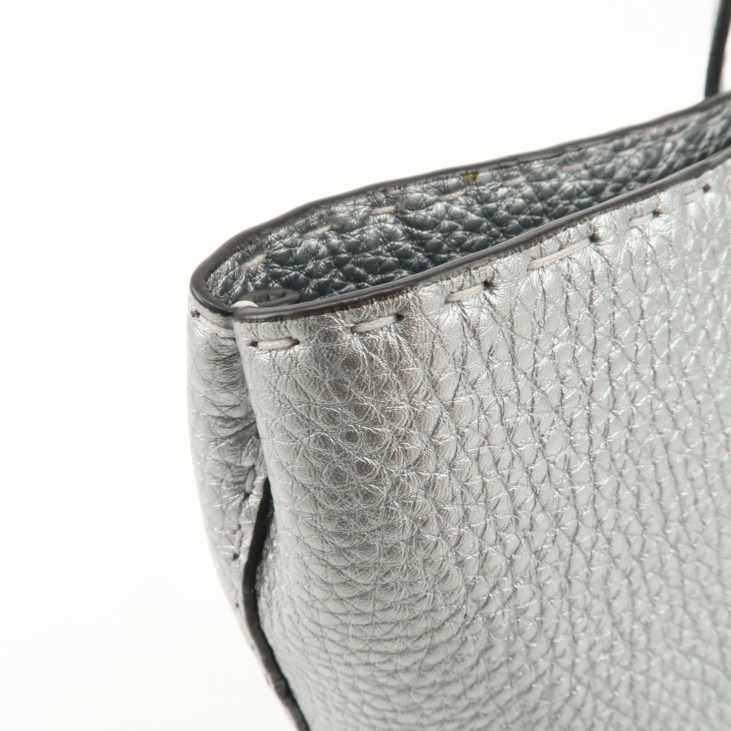 FENDI Selleria Leather Small Carla Tote Bag Silver 8BH257  d